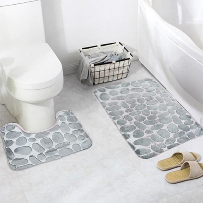 2pcs Coral Velvet Soft Non-Slip Bathroom Shower Mat Carpet Rug-XFM70510624_1234