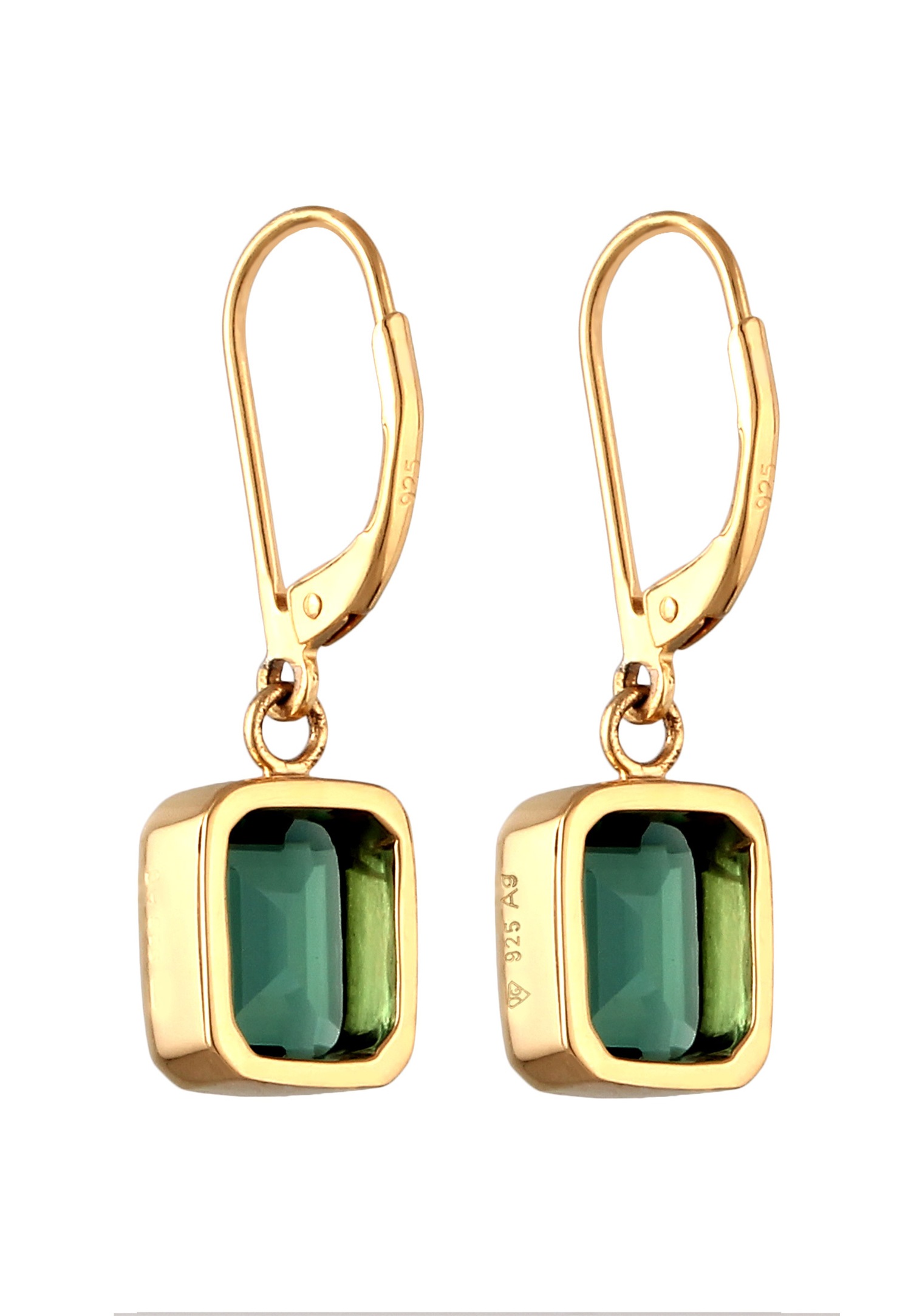 Elli PREMIUM Elli PREMIUM Boucle d'oreille Femmes Quartz Carré Taille Emeraude Vert Argent Sterling 925 Plaqué Or Tenue de Soirée Or