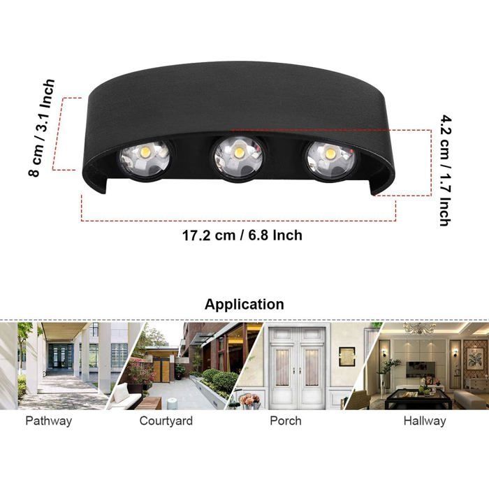 Moderne Applique Murale,6W LED Lampe Murale Interieur,Blanc Chaud Applique murale étanche pour Chambre Couloir Salon,Noir