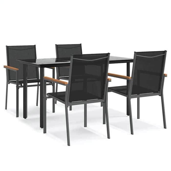 Ensemble à manger de jardin - BURKE - 5 pièces - Textilène et acier - Table 140x70x74 cm - Chaises 55x61,5x90 cm - Noir