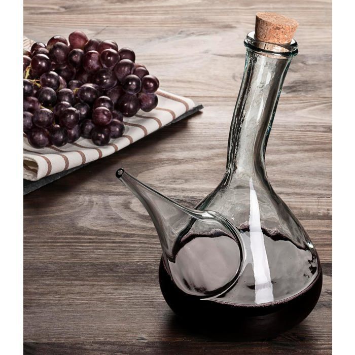 Decantador de vinho artesanal em vidro - FEBEST - 1000 ml - Transparente - Feito à mão - Aerador - Vidro reciclado - 22x26 cm