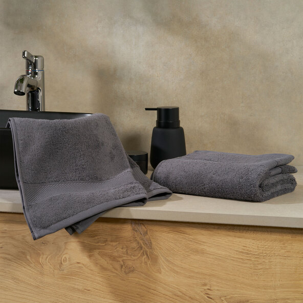 Hotelhanddoekenserie van badstof, set van 4, antraciet.