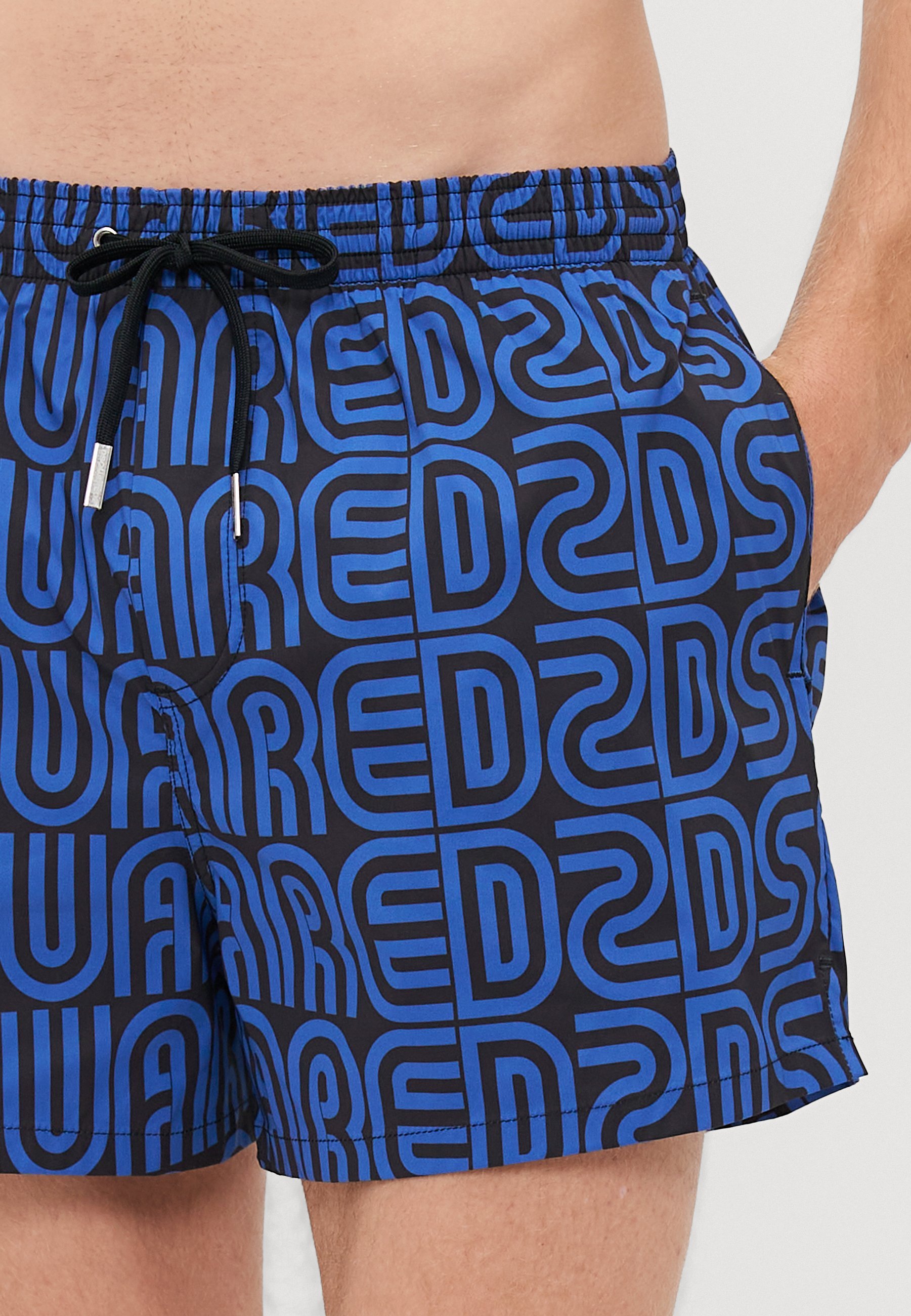 Short de bain midi Dsquared2 NEOCLASSIC ALLOVER LOGO - Noir/Bleu