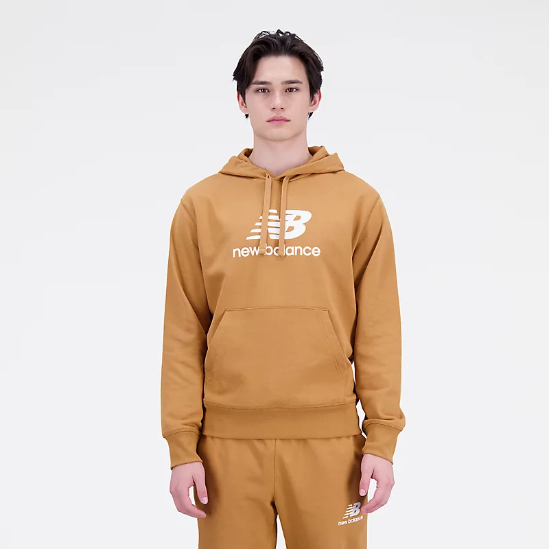 Herren-Hoodie mit gestapeltem Logo aus Frottee – Tabak