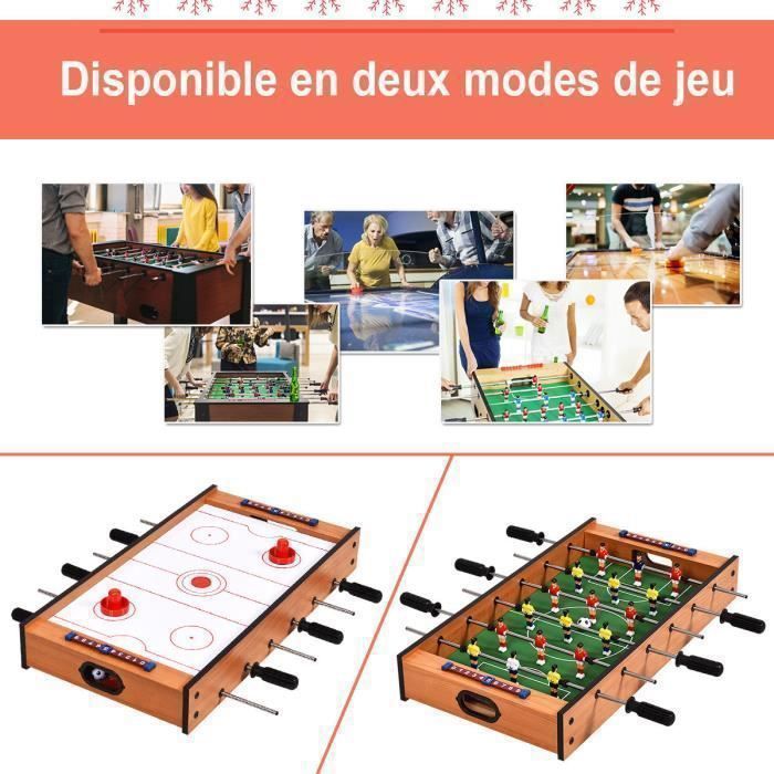 Mesa multijuegos 2 en 1: Futbolín, hockey de aire, 2 palos de hockey, 2 discos, 2 marcadores - Adultos/Niños
