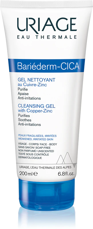 Uriage Bariéderm Cica Gel de Limpeza com Cobre-Zinco: gel de limpeza calmante para pele rachada.