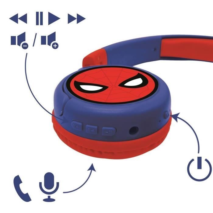 SPIDER-MAN - 2-in-1 Bluetooth® -kuulokkeet - Mukavat ja kokoontaitettavat langalliset kuulokkeet lapsille äänenvoimakkuuden rajoittimella - LEXIBOOK