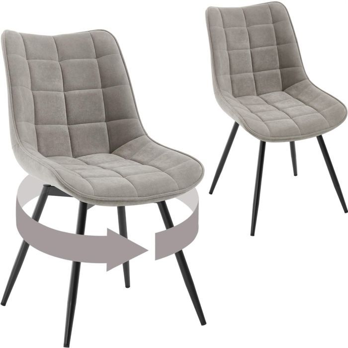 Lot de 2 Chaises Pivotantes Salle à Manger, WOLTU Chaises de Cuisine en Velours, Pieds en Métal, Gris Clair W0ATT1017-2