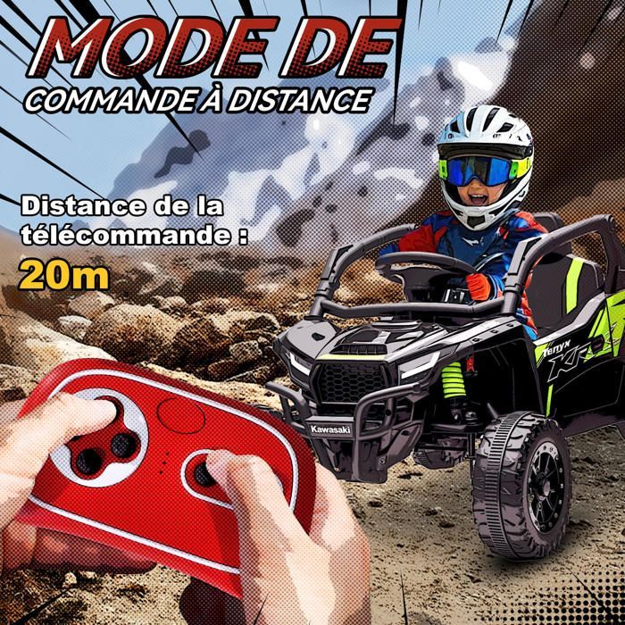 Voiture électrique enfant UTV - AIYAPLAY - KAWASAKI TERYX KRX 1000, 12 V 2 moteurs 25 W, télécommande 2,4 Ghz - 100x64x56cm - noir