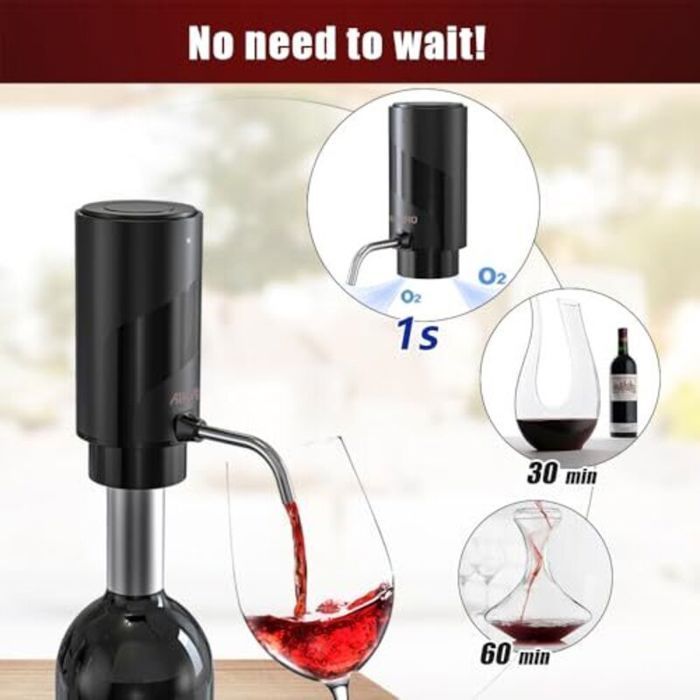 Rechargeable electric wine aerator with pourer, automatic decanter, corkscrew and vacuum stopper (set)
