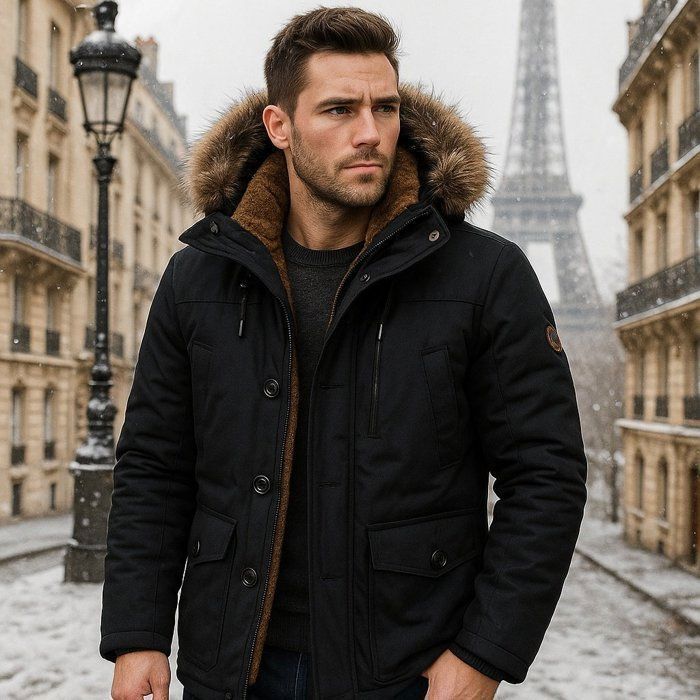 Cárdigan acolchado de forro polar negro con capucha para hombre JZ638B