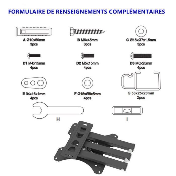 Supporto TV a parete con regolazione dell'inclinazione e della rotazione (180°) per schermi da 26 a 50 pollici, VESA 200 x 200 - Nero