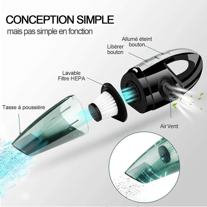 Handstaubsauger, 7000 Pa, Mini-Akku-Autostaubsauger, USB-aufladbarer Autostaubsauger, für Zuhause, Auto und Büro