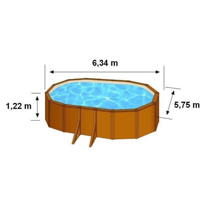 GRE Pacific Ovaal Zwembad 610 x 575 cm h 120 cm Houtnerf - Bruin
