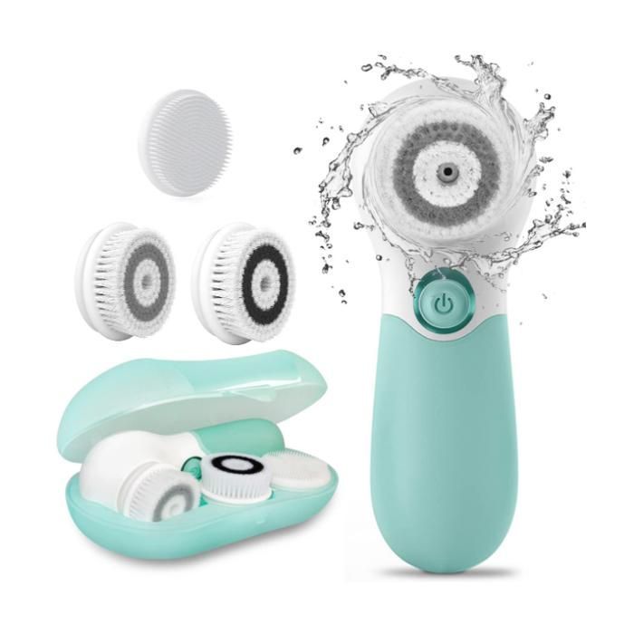 Brosse nettoyante pour le visage, brosse de massage exfoliante électrique avec 3 têtes nettoyantes et 2 vitesses (Blanche)