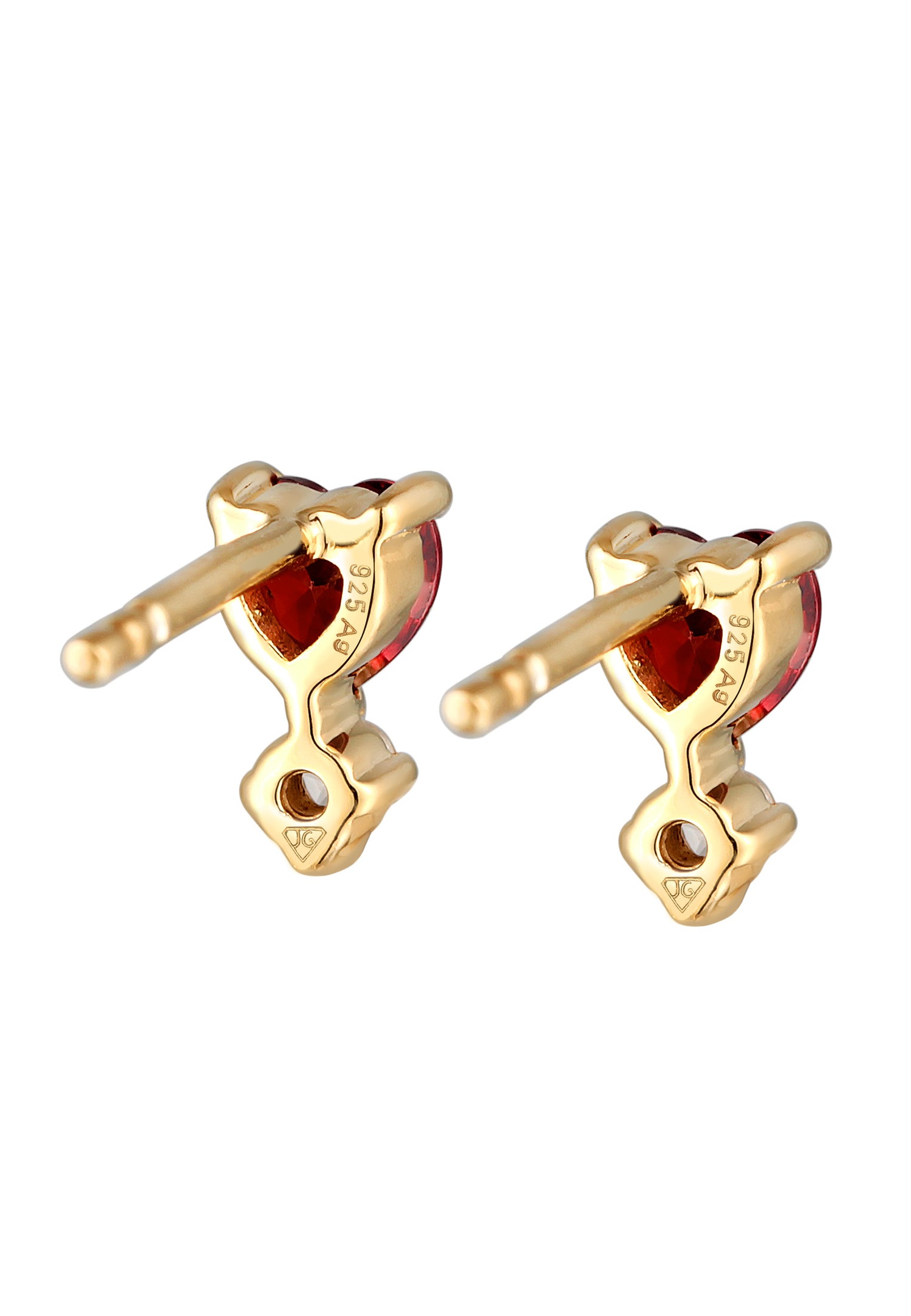 Elli Femmes Clous d'oreilles motif cœur amour avec zircon en argent sterling 925 plaqué or