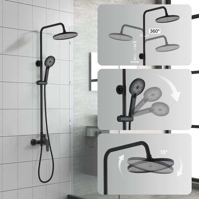 Columna de ducha - STANOW - Conjunto de ducha mecánico - Cabezal de ducha redondo de 23 cm - ABS mate - Mezclador mecánico