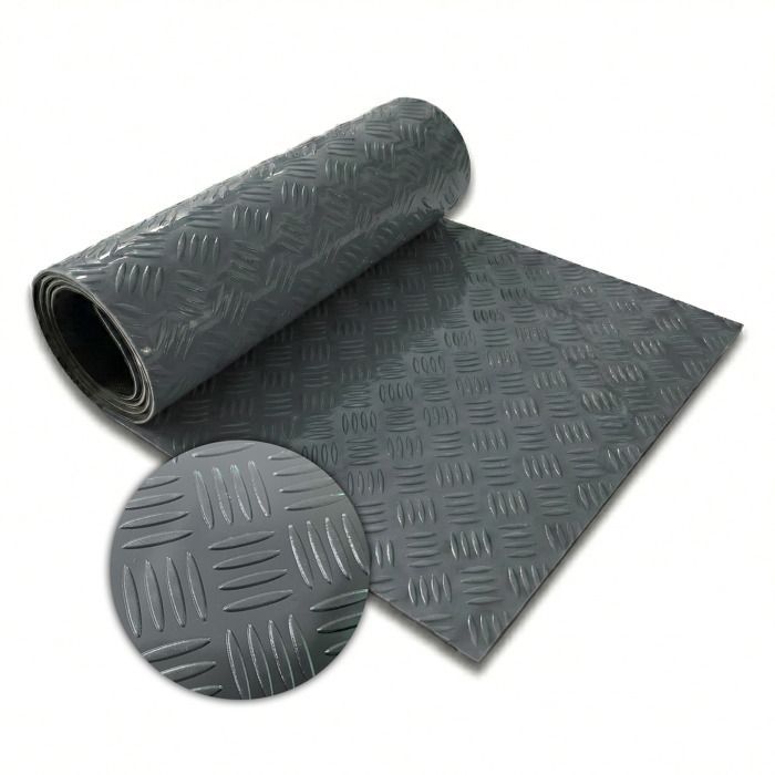 PVC flooring with a ribbed sheet metal effect, dark grey, 110 x 500 cm