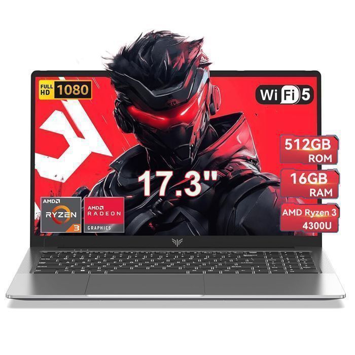 Laptop da gaming - AMD Ryzen 3 4300U (4 core/4 thread, fino a 3,7 GHz), 16 GB di RAM DDR4, SSD da 512 GB, Wi-Fi 5, Bluetooth 5, HDMI, Windows 11 Pro