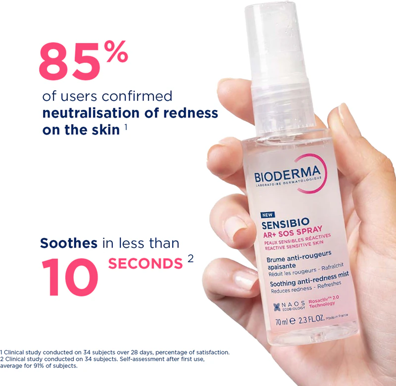Bioderma Sensibio AR+ SOS Spray, een verzachtende spray tegen roodheid van de huid.