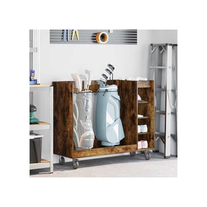Armario para guardar material de golf - vidaXL - Roble ahumado - 120x45x98 cm - Gran capacidad de almacenamiento - 4 ruedas