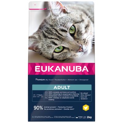 x 2kg de ração seca Eukanuba para gatos - 1kg extra grátis!*
