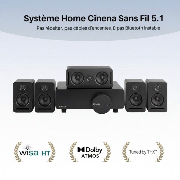 Sistema de cine en casa inalámbrico 5.1 - LANGTU - WiSA THX - Audio de 24 bits 48–96 kHz - ARC/eARC - Negro