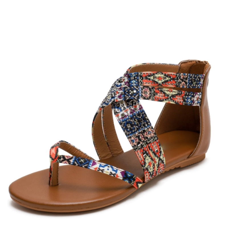 Sandales d'été pour femmes, chaussures pour femmes, bride croisée, strass tendance, plates, style gladiateur, sandales romaines