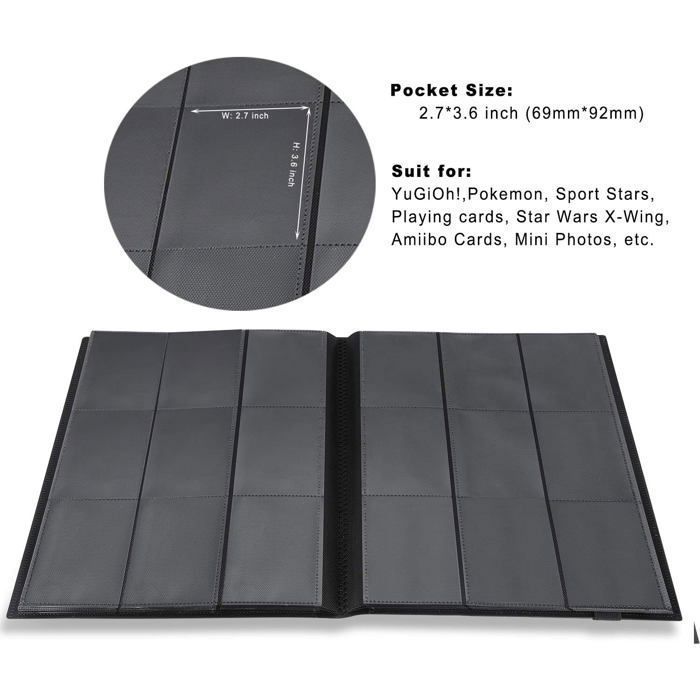 Classeur pour cartes à collectionner, Porte cartes rangements pour 360 cartes, Compatible avec pokemon cartes (Noir)