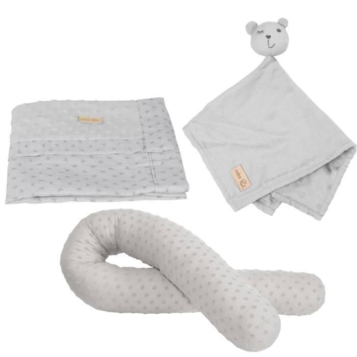 ROBA Lil Planet Baby Gift Set - 3 Pieces - 1 Bolster Pillow + 1 Blanket + 1 Soft Toy - Newborn Gift - Silver Grey