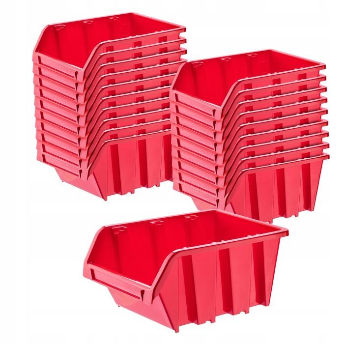 KADAX Boîtes de Rangement Murales, Boîtes Empilables en Plastique pour Organiser Vos Outils (Lot de 20 : Rouge, 195 x 120 mm)