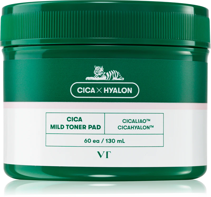 Discos esfoliantes faciais VT Cosmetics Cica Mild Toner Pad com efeito calmante.