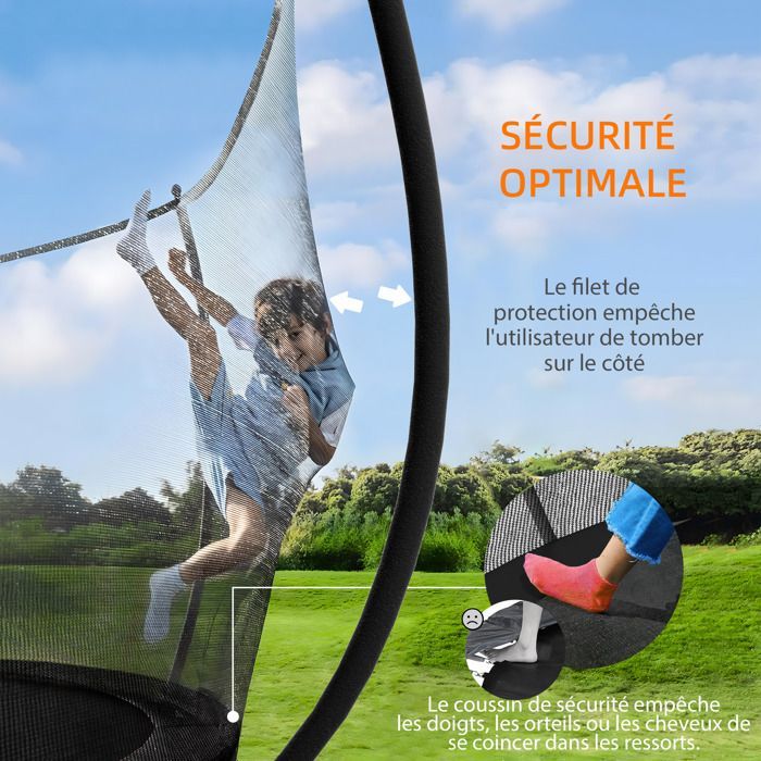 Trampolino da giardino - SPORTNOW - Ø 305 cm - rete di sicurezza - gambe in acciaio a forma di U - 54 molle ad alta tensione - nero