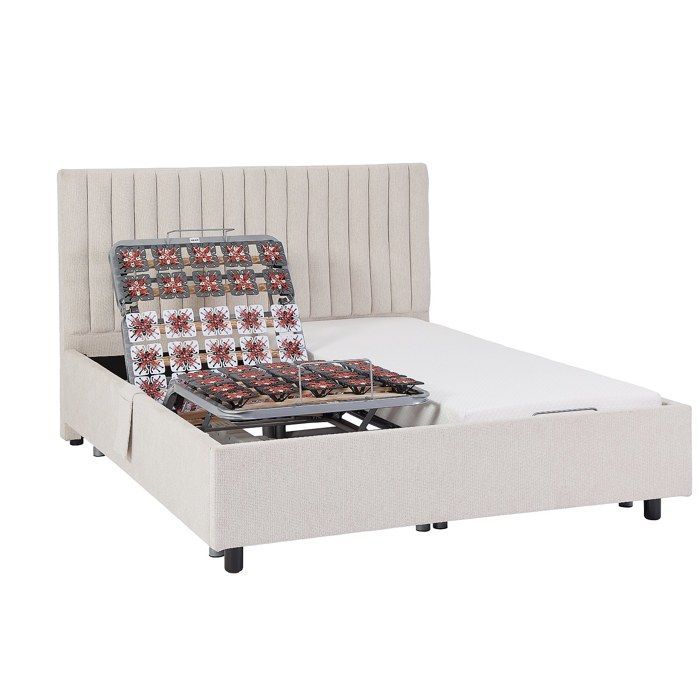 Base de cama eléctrica de relajación con elementos decorativos, 2 x 48 listones - 2 x 70 x 190 cm - Tela - Beige - NALU by YSMÉE