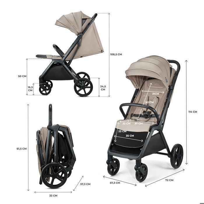 Kinderkraft LOOM Lightweight Stroller, Compact Stroller 0-22 kg, Automatic Folding, Large Puncture-Proof Wheels, Beige