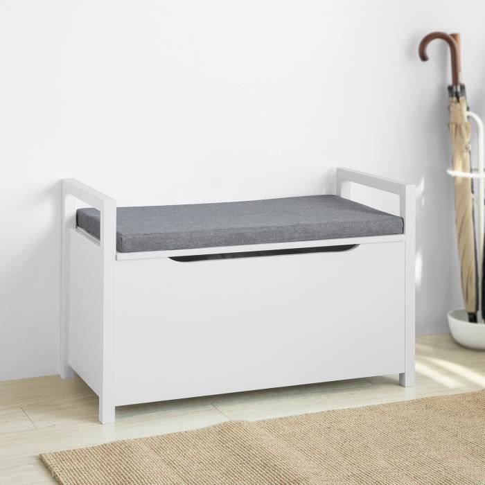 SoBuy® FSR76-W Low Entryway Storage Bench with Padded Cushion, Entryway Furniture, Shoe Cabinet, Bench