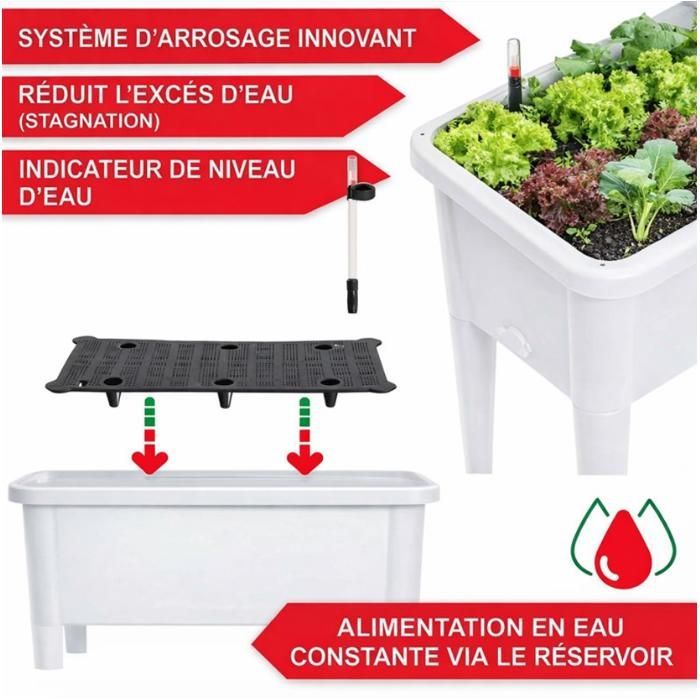 Carré potager sur pied plastique Blanc avec couvercle 76x 66x37cm Jardinière surélevée