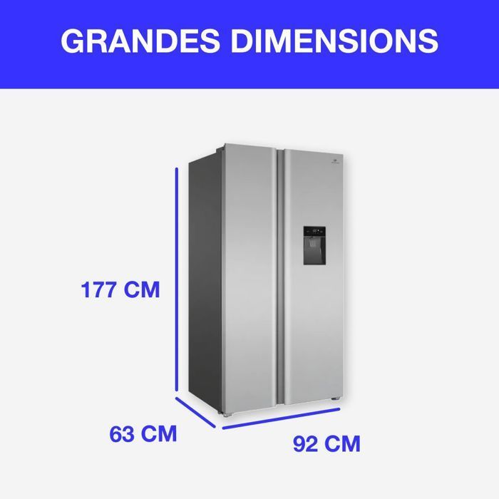 Réfrigérateur américain - CONTINENTAL EDISON - CERA505NFIXD - 503 L - Total No Frost (Sans givre) - Classe D - L92 x H177 cm - Inox