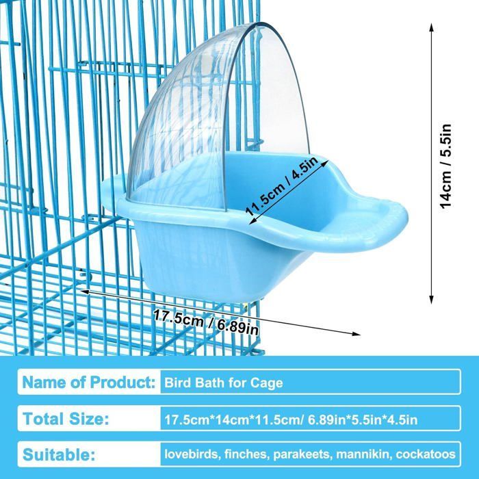 Caja de baño colgante para pájaros, juguete de baño para jaula de periquitos y loros, accesorio para bandeja de ducha de agua. Etiqueta