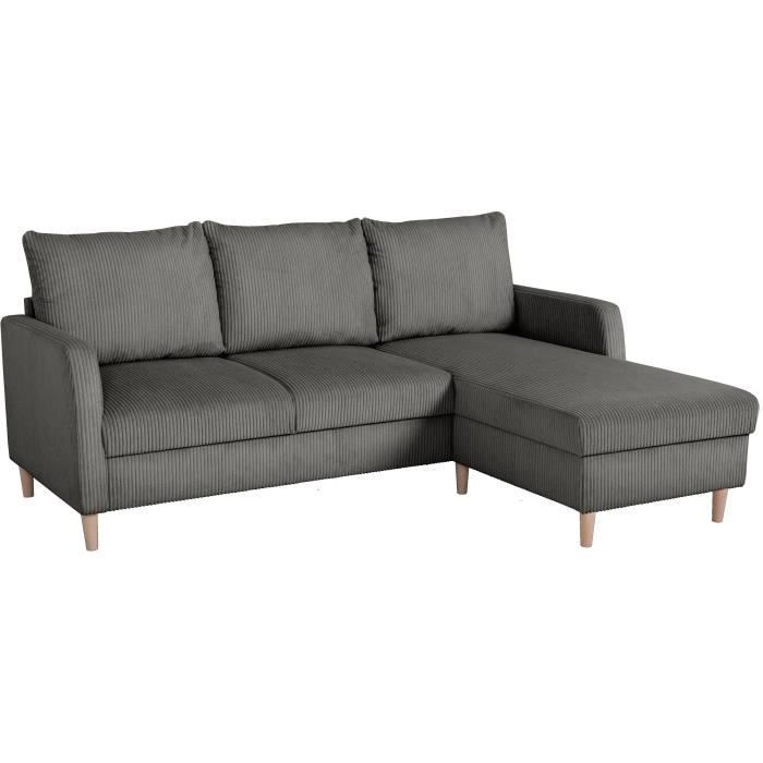 Vaste hoekbank - 3-zits - CHIPY - Lincoln Antraciet stof - Natuurhouten poten - 192 x 82 x 138 cm