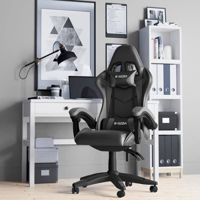 Sedia da ufficio - Sedia da gaming Rattantree - Sedia da ufficio da gaming regolabile - con cuscino e schienale reclinabile - Grigio