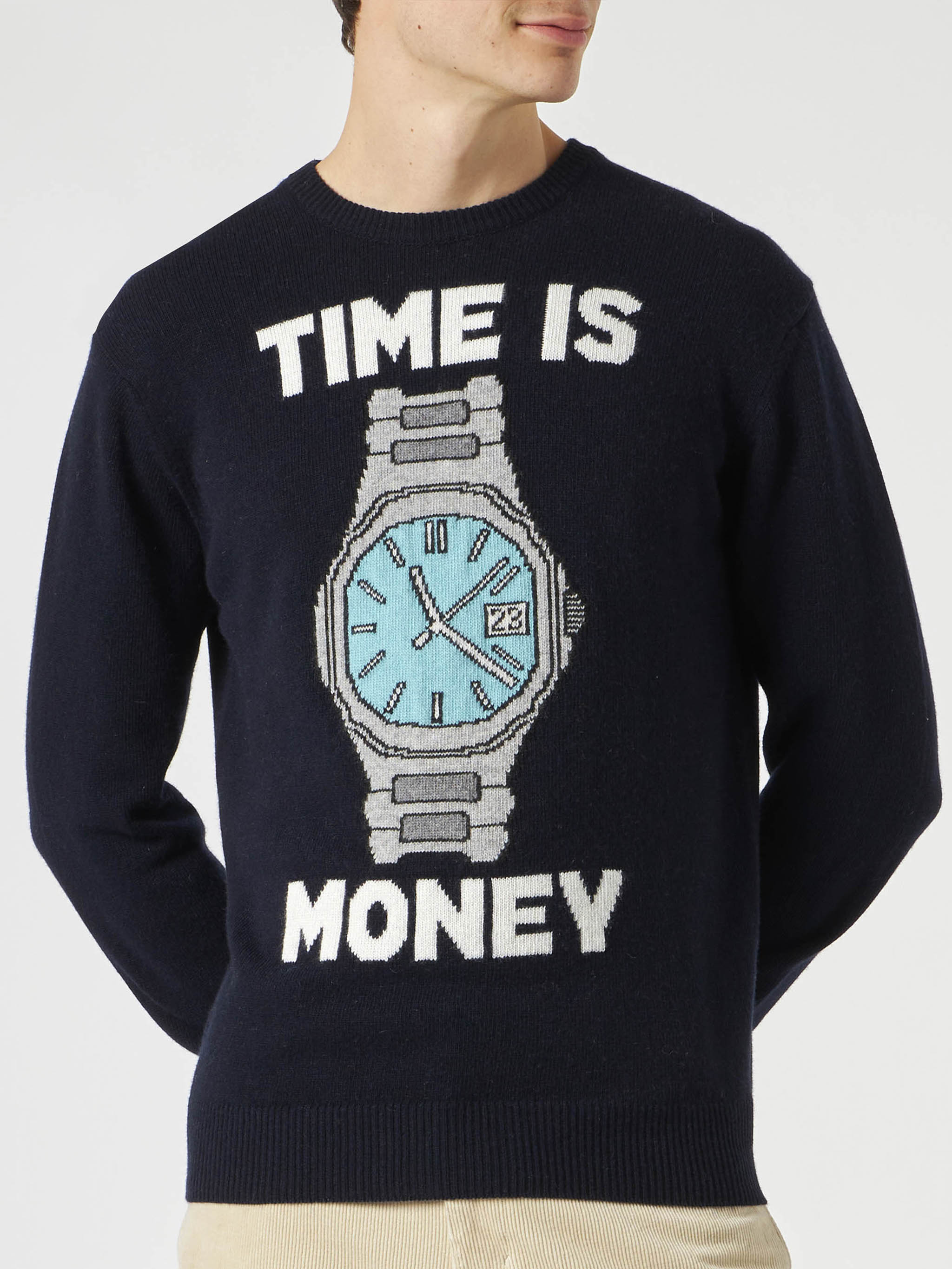 Pull homme avec broderie « Le temps c'est de l'argent »