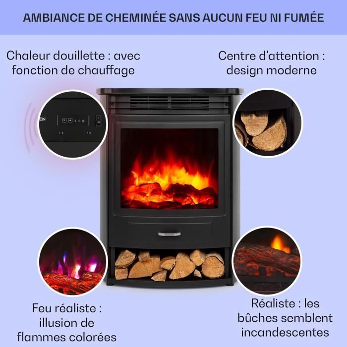 Chimenea eléctrica con efecto llama - Klarstein - 1900/950 W - Chimenea eléctrica independiente - Chimenea decorativa con mando a distancia