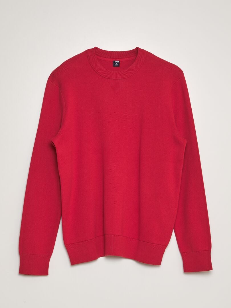 Suéter de tricô com gola redonda - vermelho