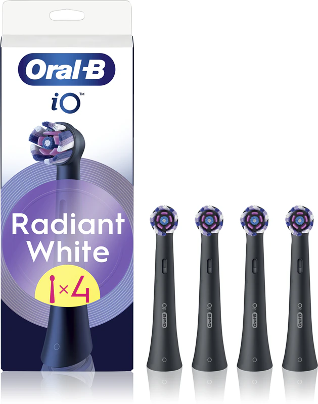 Cabeças de substituição para escova de dentes Oral-B iO Radiant White com cerdas branqueadoras.