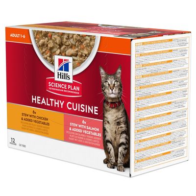 12 x 80 g Hill's Science Plan Healthy Cuisine vådfoder til katte - 9 + 3 gratis!*