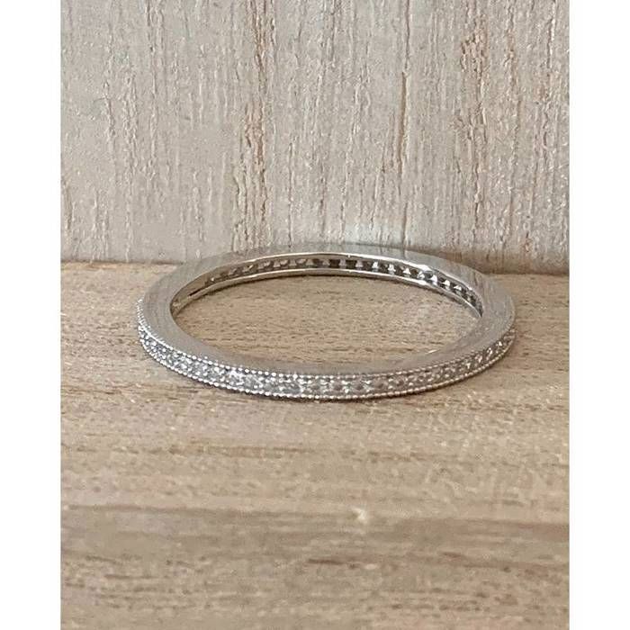 Rhodium-plated sterling silver wedding band set with cubic zirconia - Bijouxia