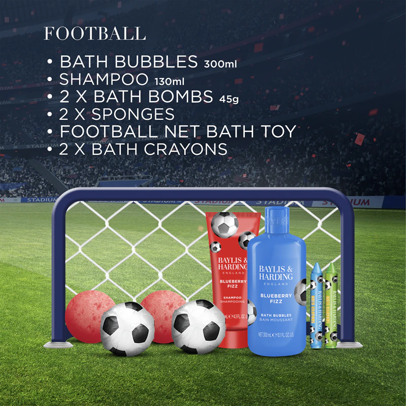 Conjunto de presente infantil Baylis & Hardis Football Kick Off sabor mirtilo efervescente
