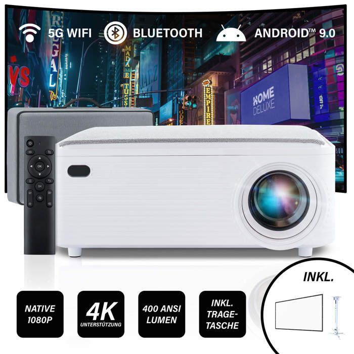 Projetor LINO 4K HOME DELUXE - 400 ANSI Lumens - Com tela e suporte