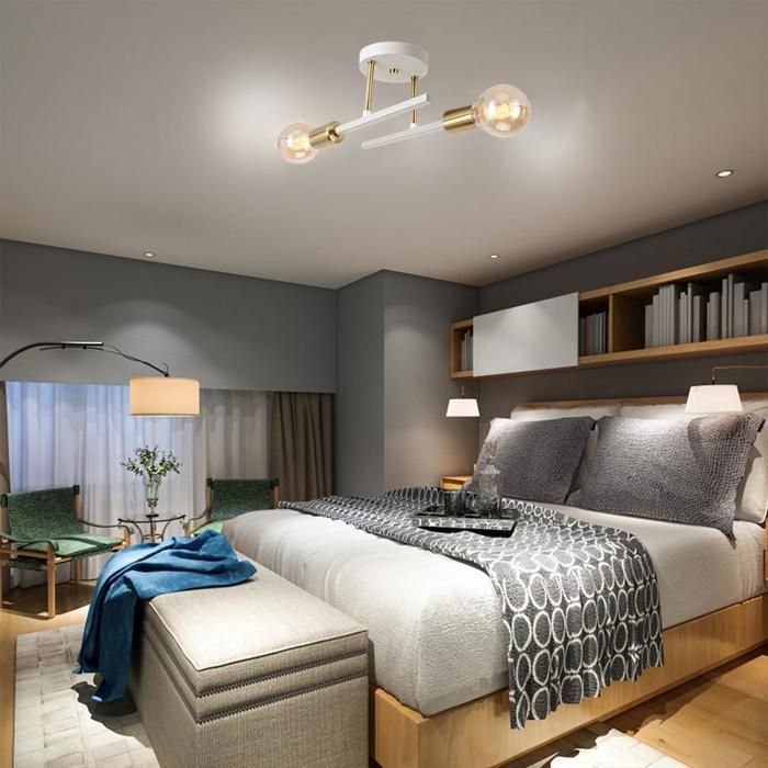 Lámpara de techo industrial retro WOTTES, 2 cabezales E27, aplique de pared escandinavo - Blanco y cobre - 1 unidad para pasillo de loft